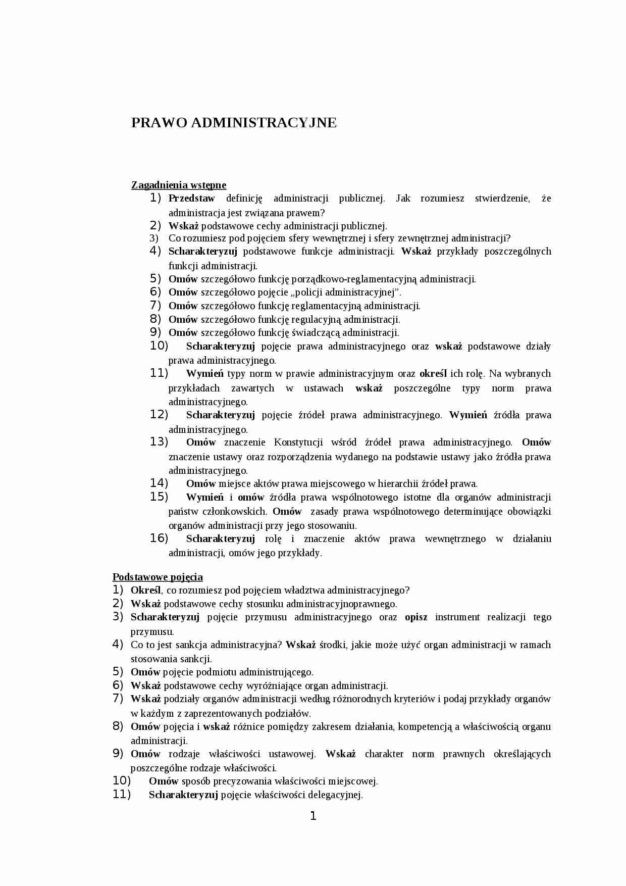 Prawo administracyjne - pytania do egzaminu - strona 1