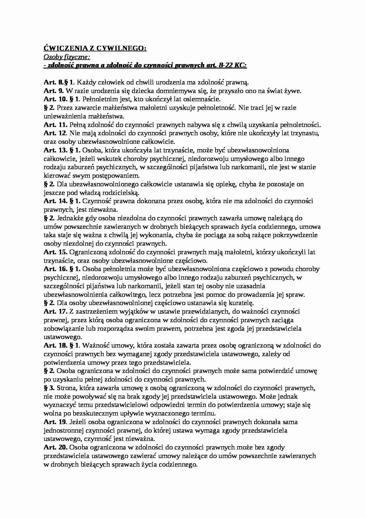 Prawo cywilne Cwiczenia dr Cejmer - strona 1