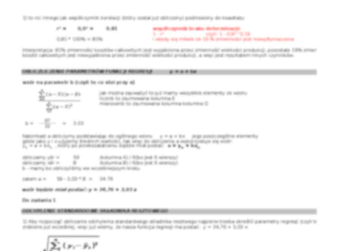 Statystyka - obliczanie parametrów funkcji regresji, odchylenie standardowe składnika resztowego - strona 2