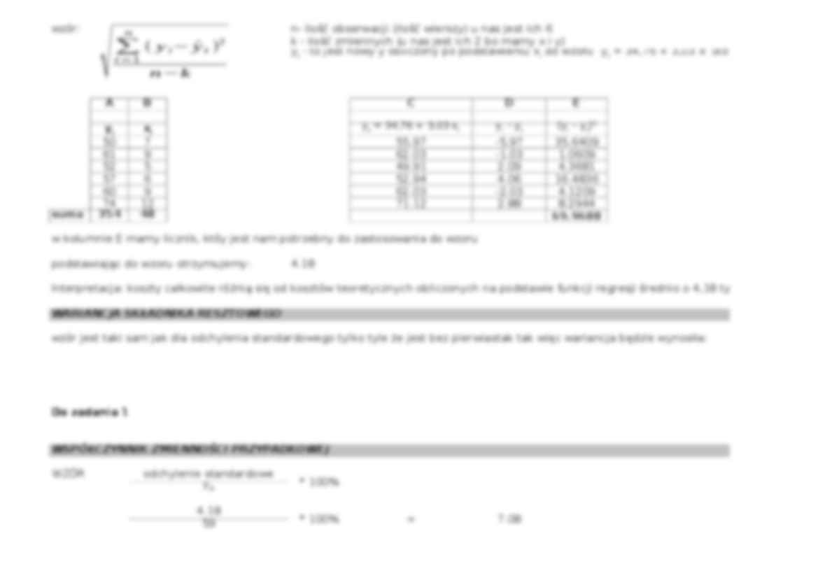 Statystyka - obliczanie parametrów funkcji regresji, odchylenie standardowe składnika resztowego - strona 3