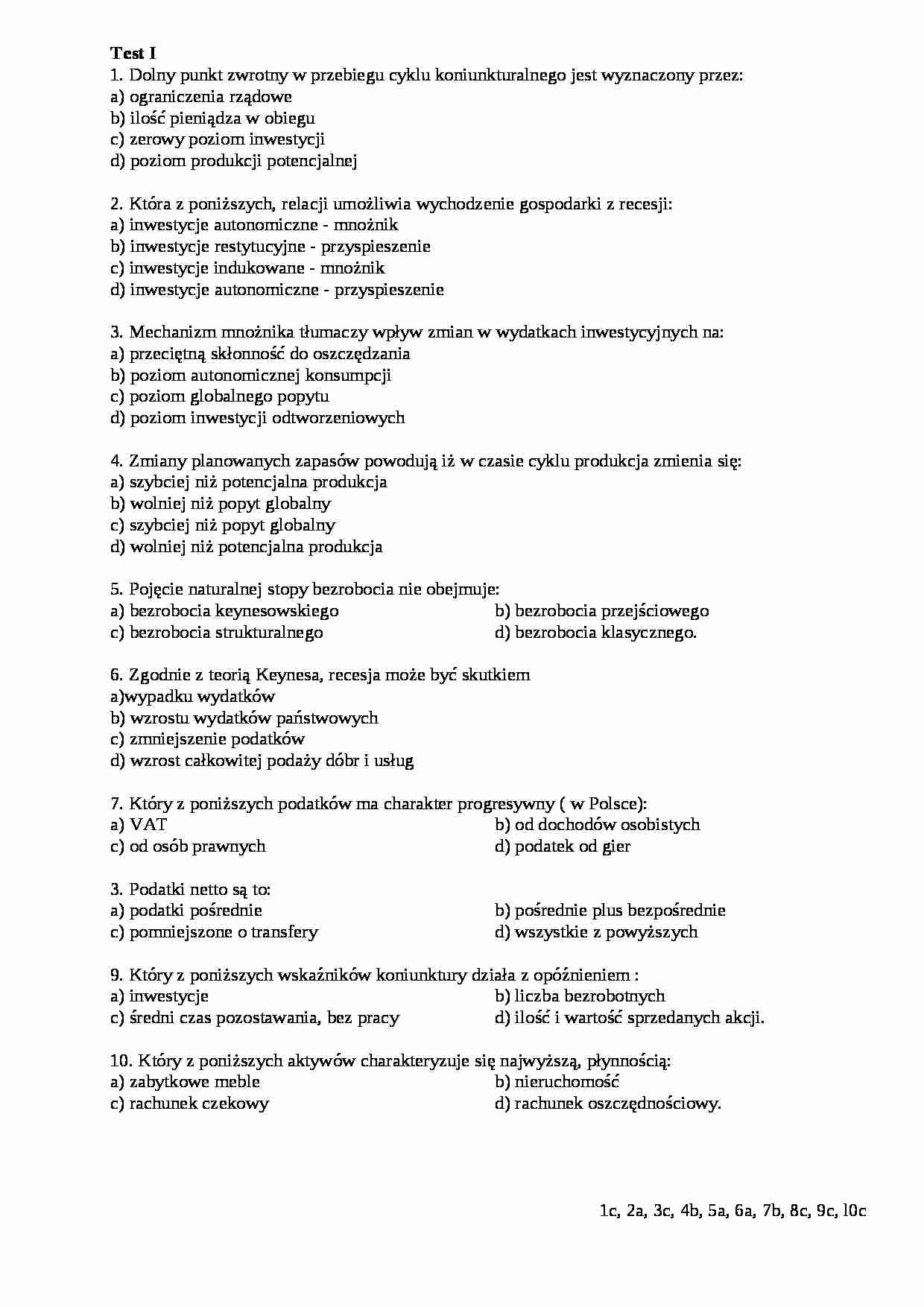Makroekonomia test Wilczyński - strona 1