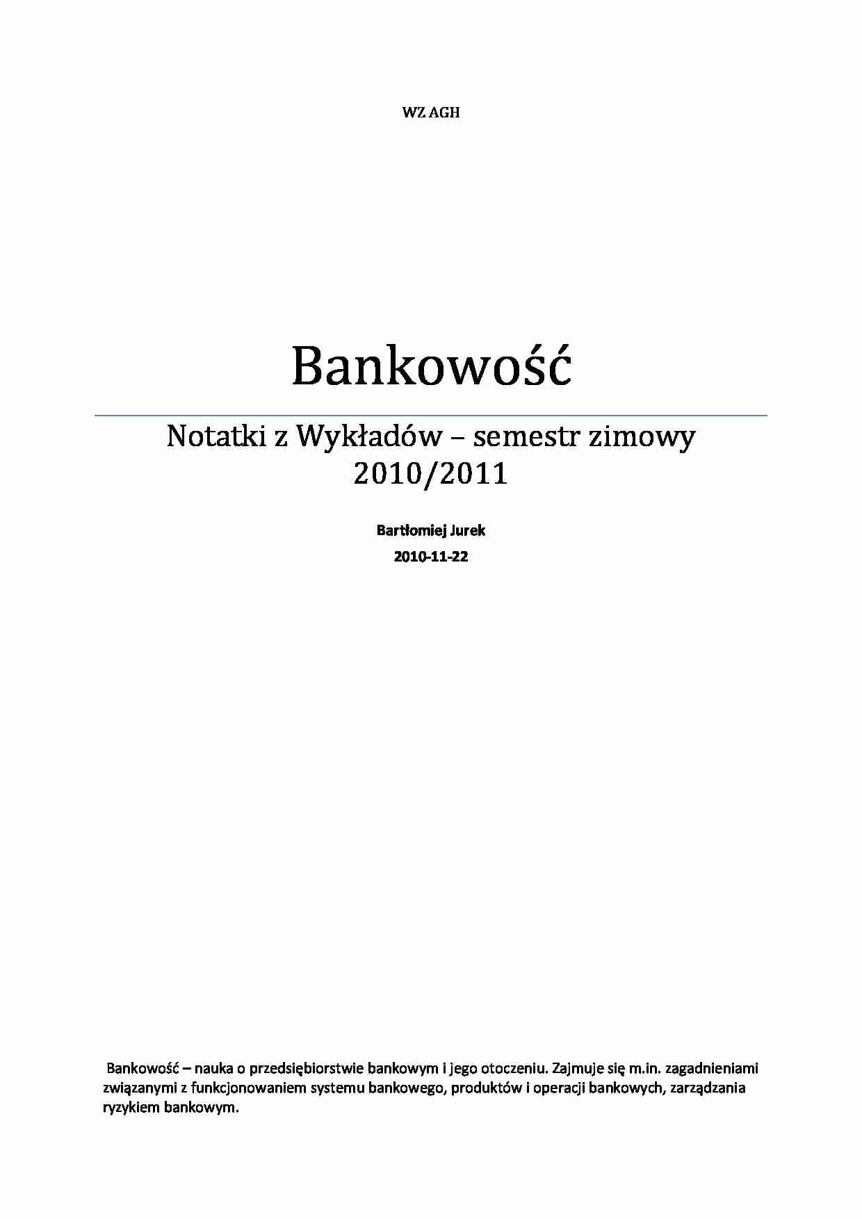 Bankowość - Środek płatniczy - notatki z wykładów - strona 1