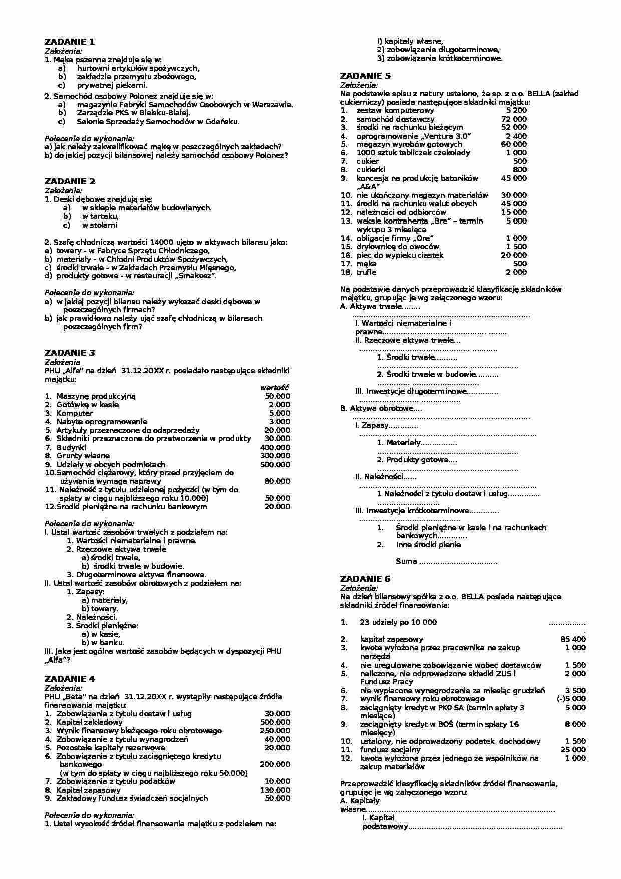 Rachunkowość - zadania (1-12) - strona 1