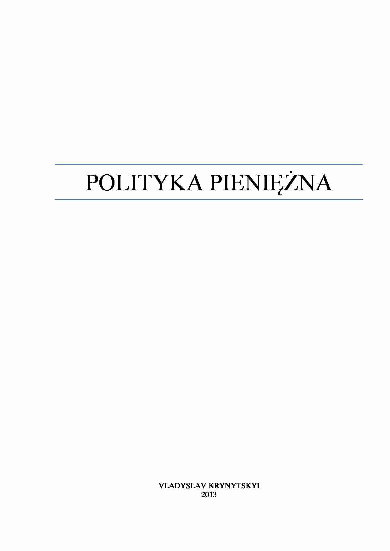 Polityka pieniężna - Bank Centralny - strona 1