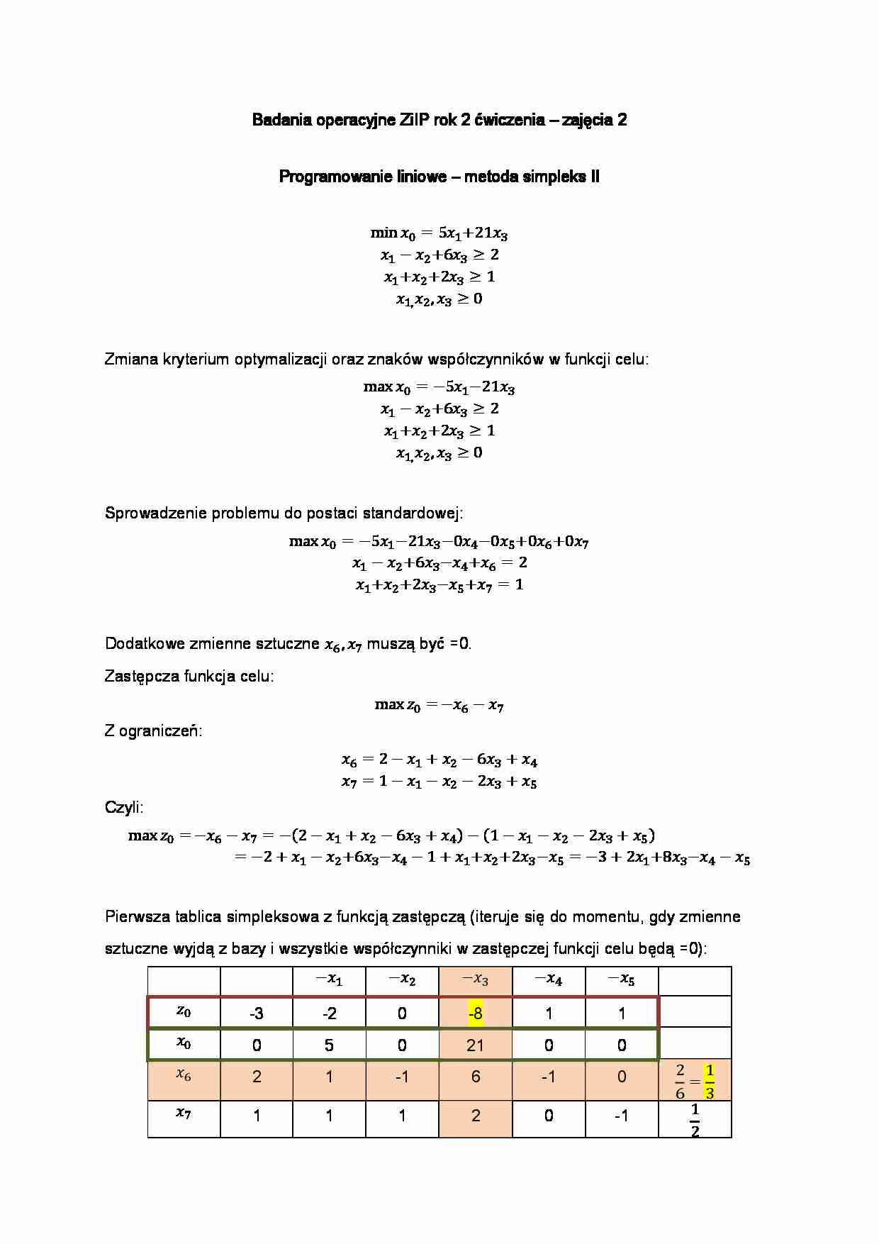 Programowanie liniowe- metoda simpleks II - strona 1