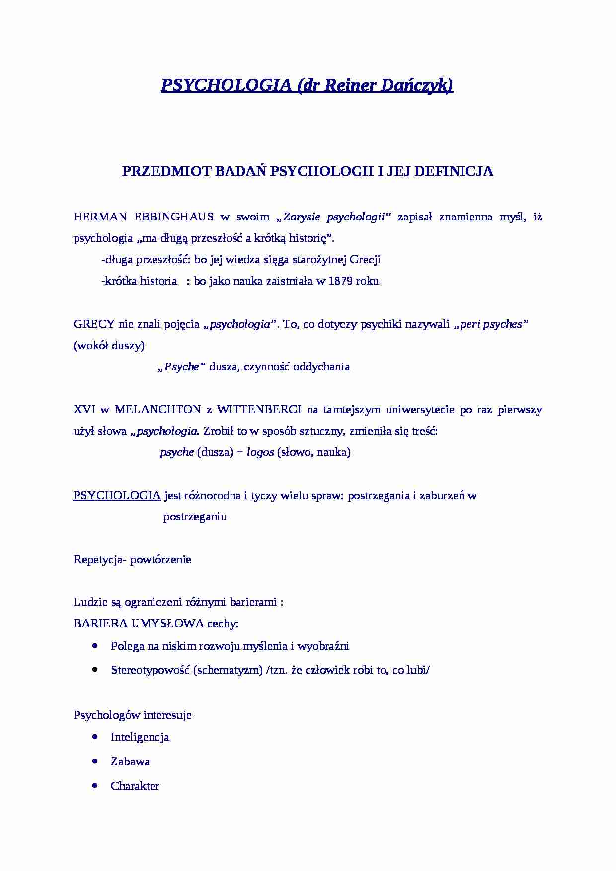 Psychologia - wykłady i egzamin - strona 1