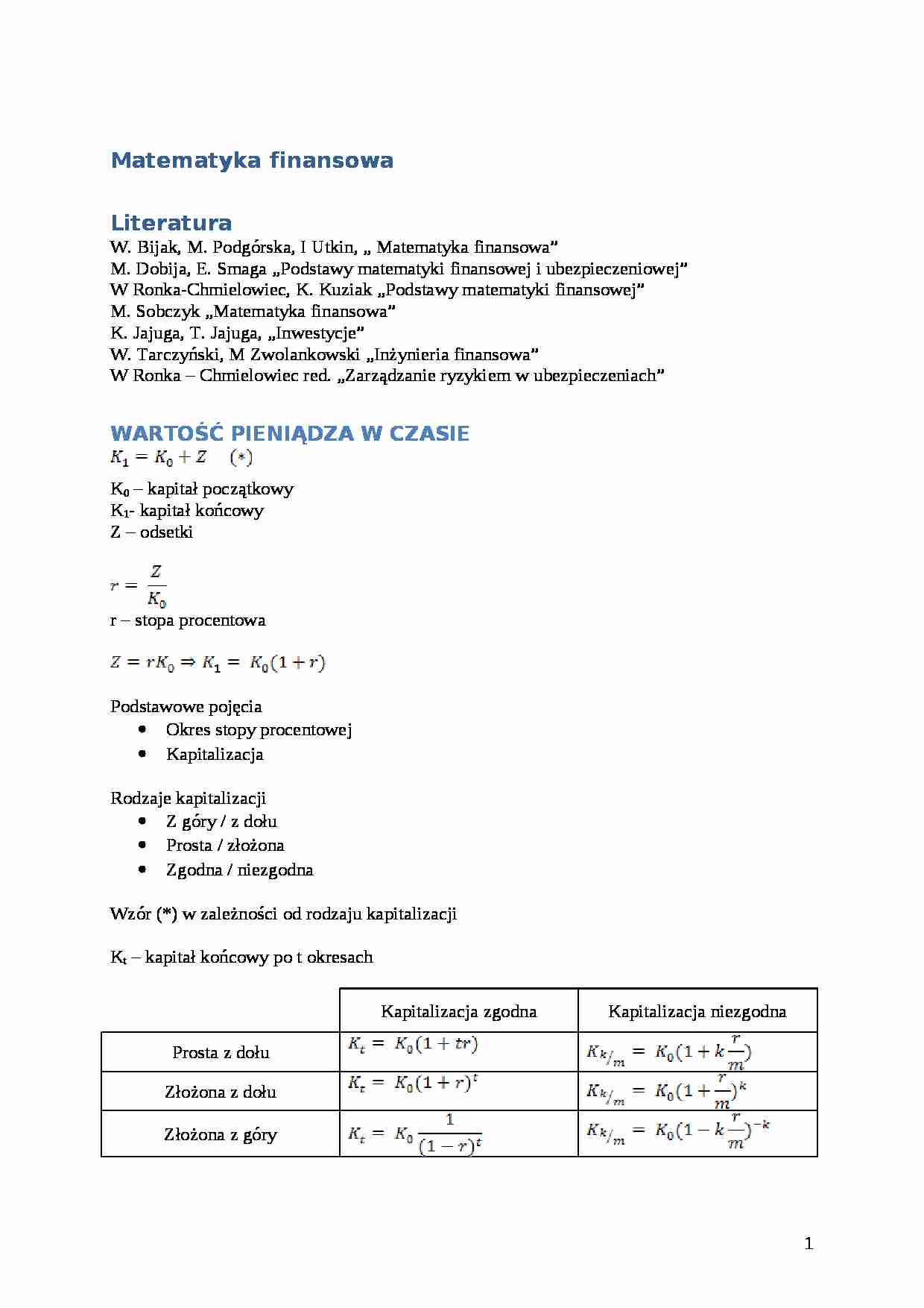 Matematyka Finansowa - Wykład - Witold Orzeszko - strona 1