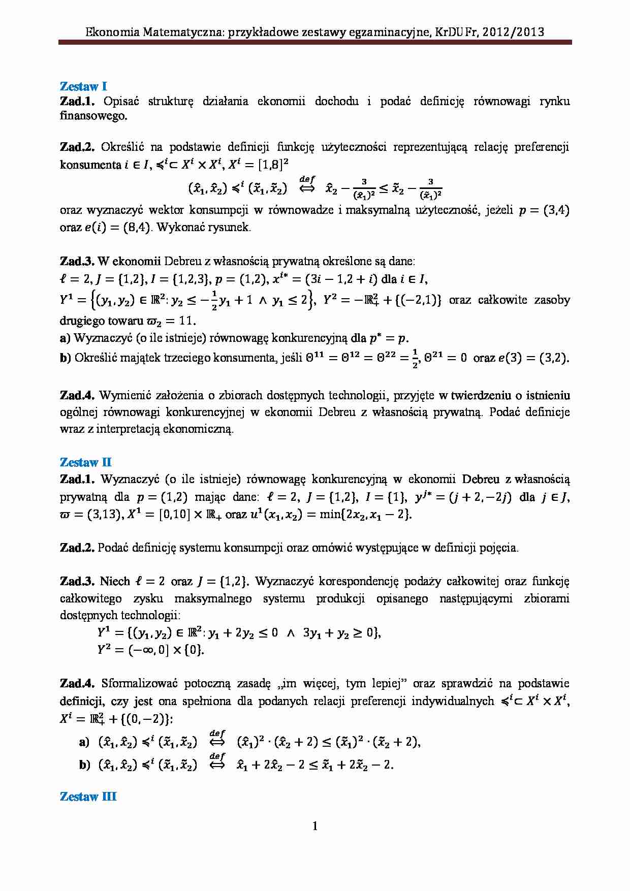Ekonomia matematyczna - zadania. - strona 1