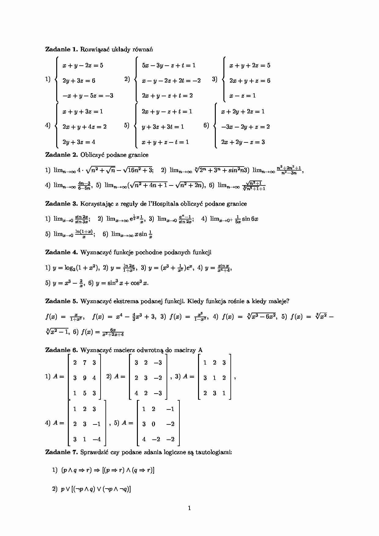 matematyka- zadania granice funkcji - strona 1