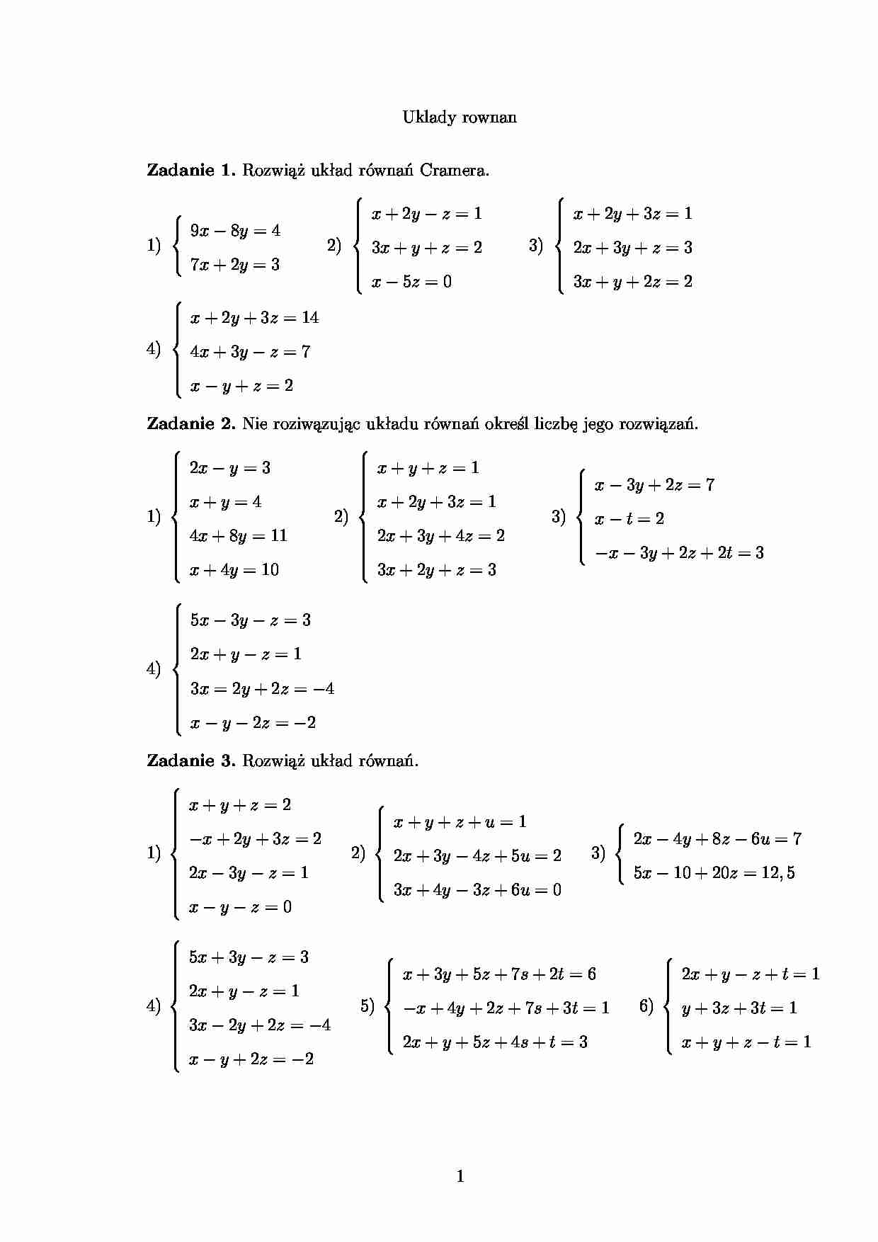 matematyka układ równań Cramera - strona 1