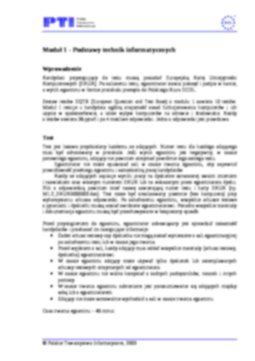ECDL- Europejski Certyfikat Umiejętności Komputerowych moduł 1 - strona 2