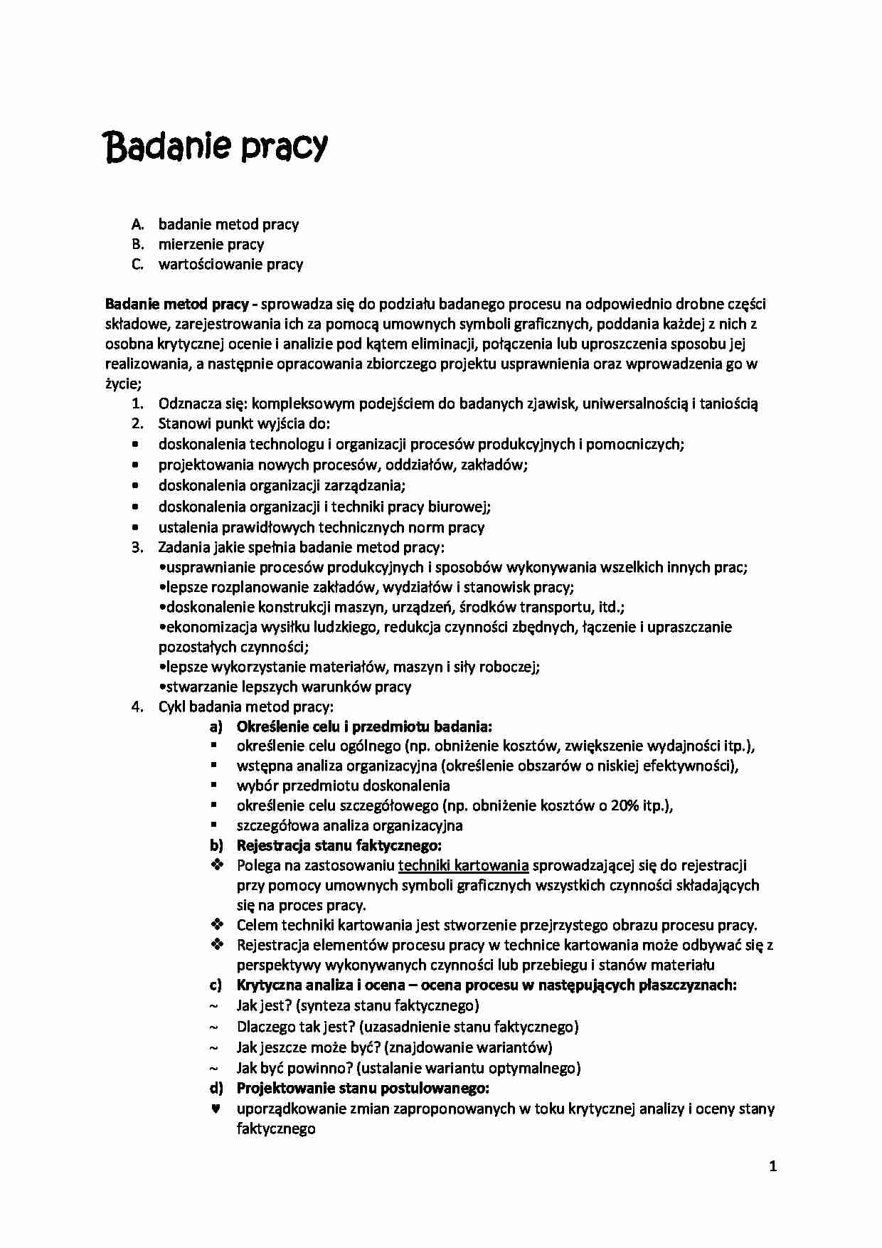 Badanie metod pracy - Karta Operacji i Kontroli - strona 1