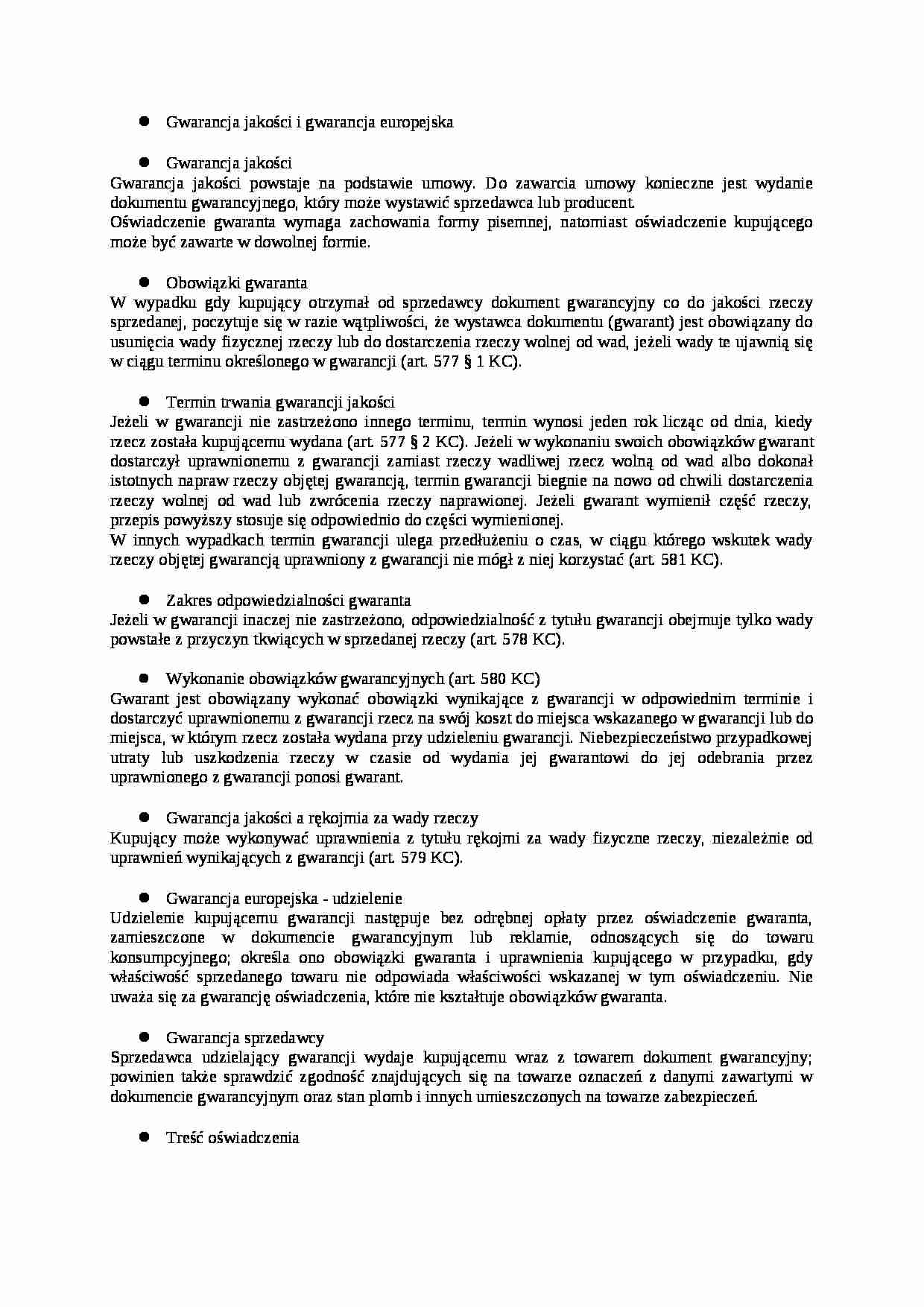 Gwarancja jakości i gwarancja europejska - strona 1