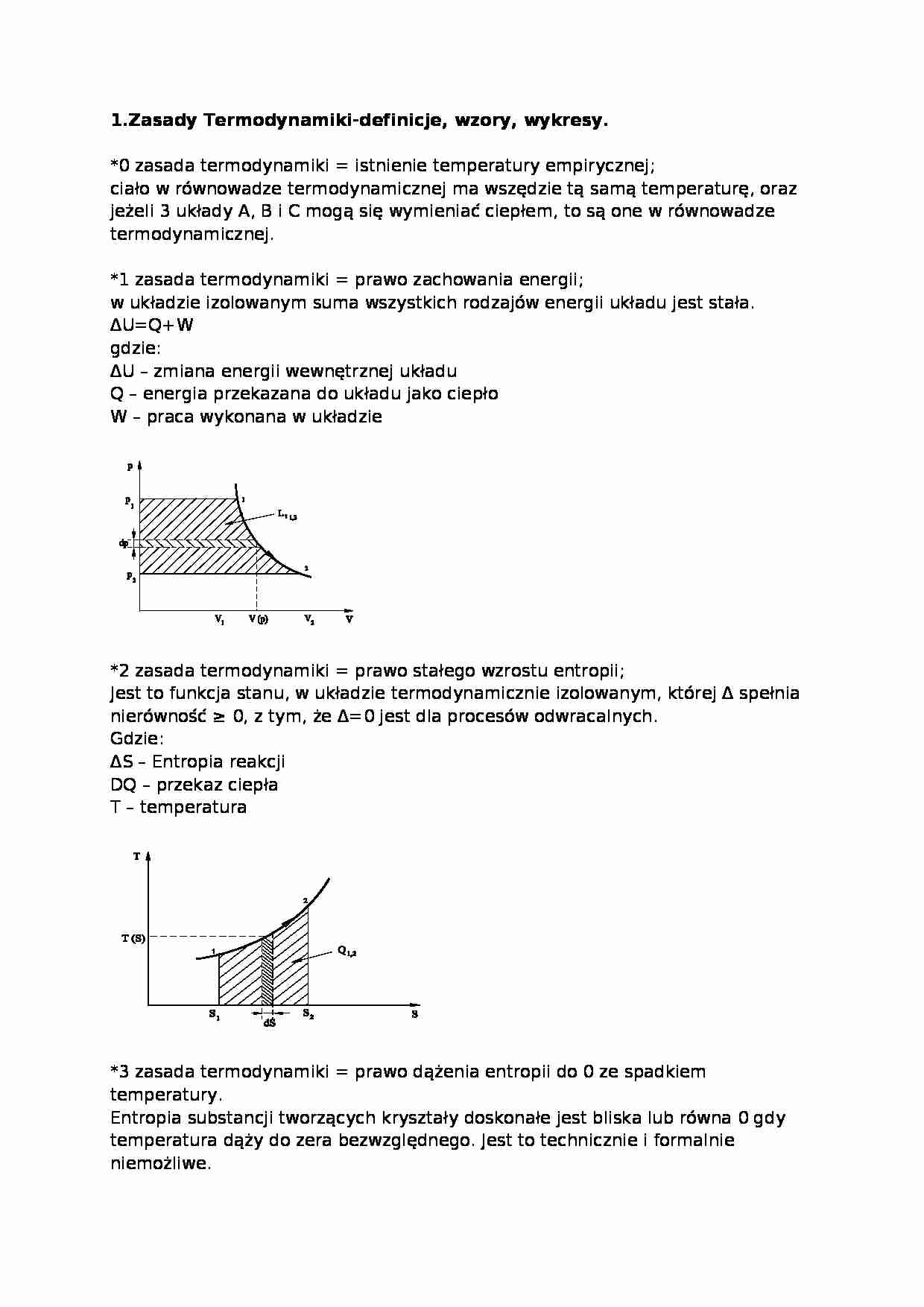Opracowanie do egzaminu - Zasady Termodynamiki - strona 1