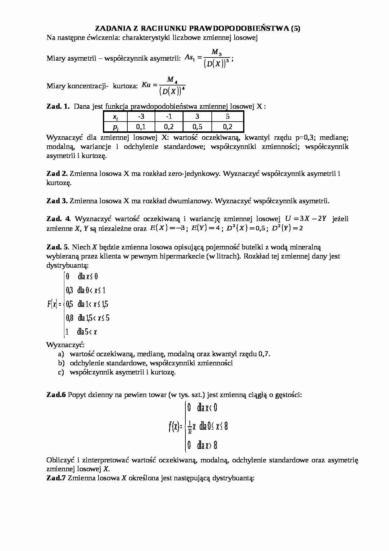 zadania  charakterystyki liczbowe zmiennej losowej - strona 1