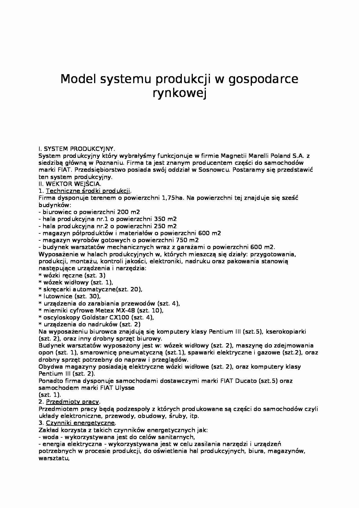 Model systemu produkcji w gospodarce rynkowej - strona 1