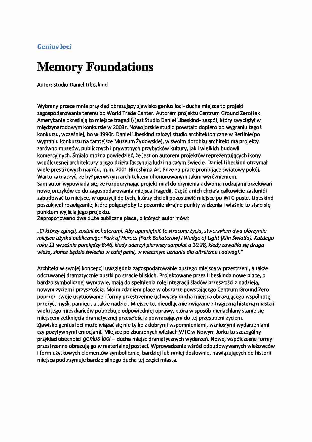 Memory foundations- Genius loci referat - strona 1