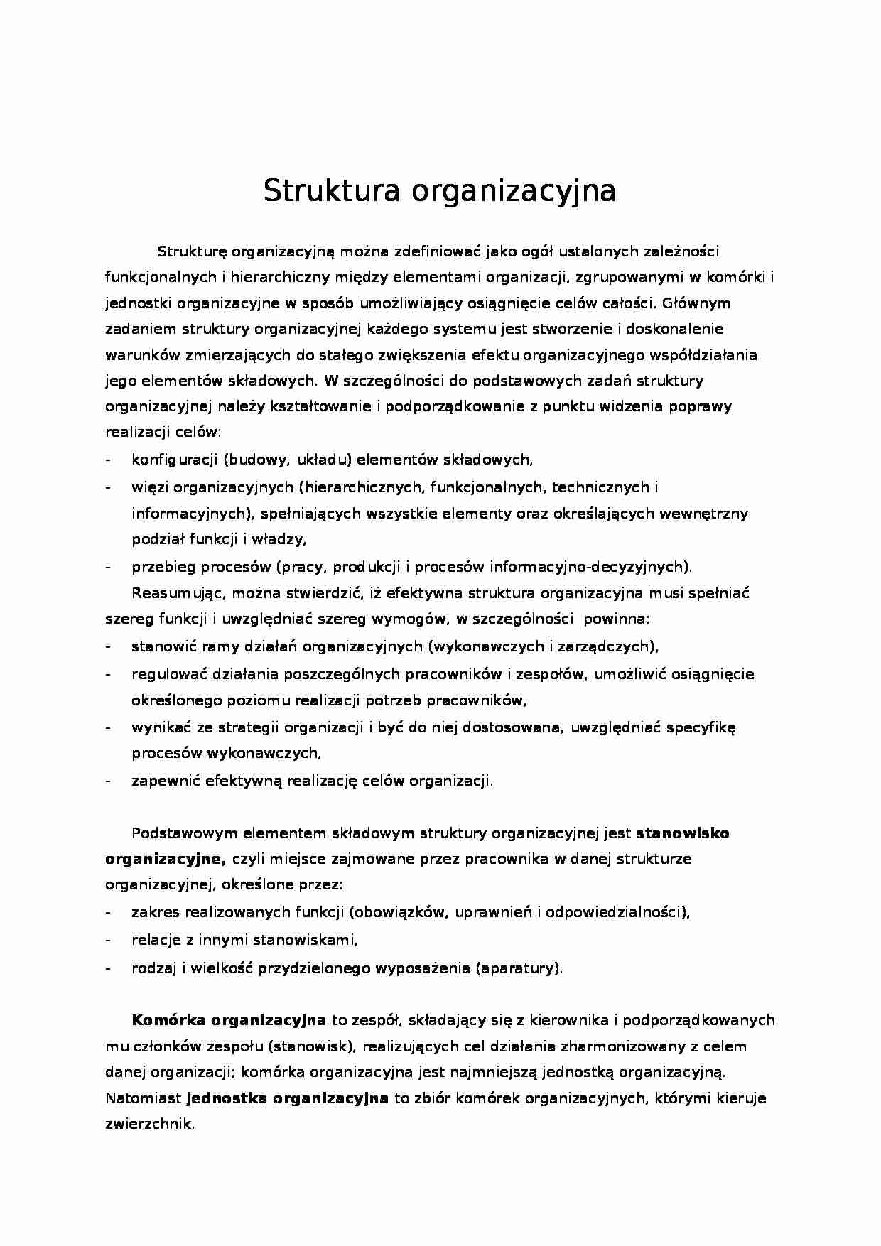 Struktury organizacyjne - istota i rodzaje - strona 1