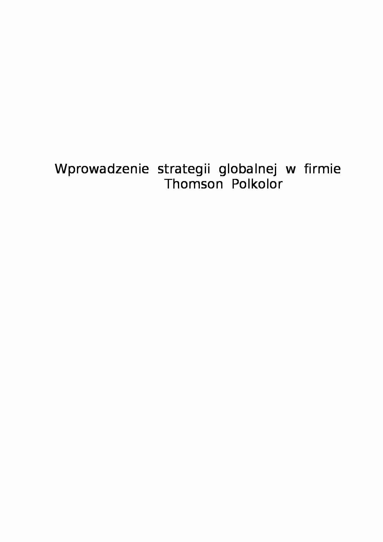 Wprowadzenie strategi globalnej Thomson - strona 1