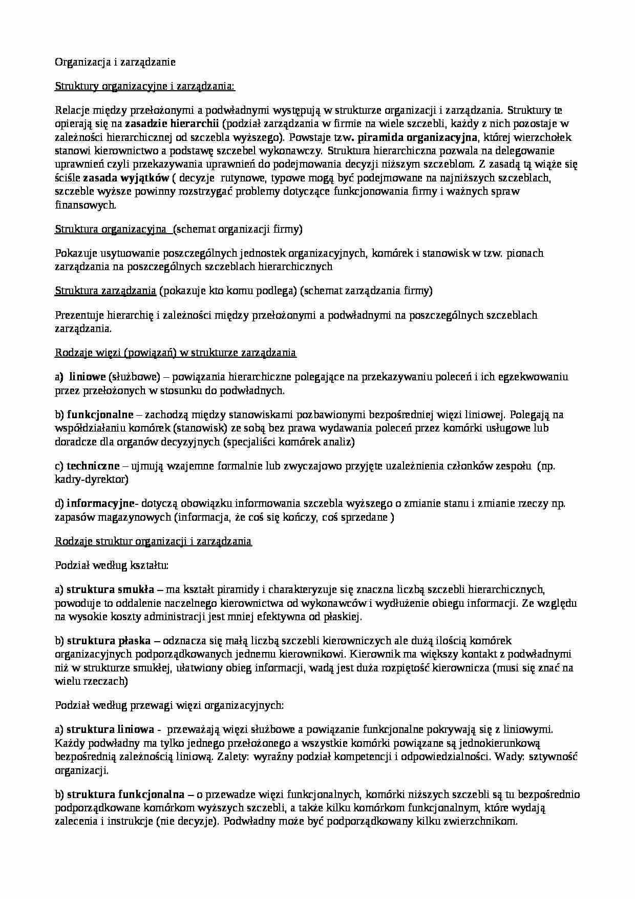  organizacja i zarządzanie - wykłady - strona 1