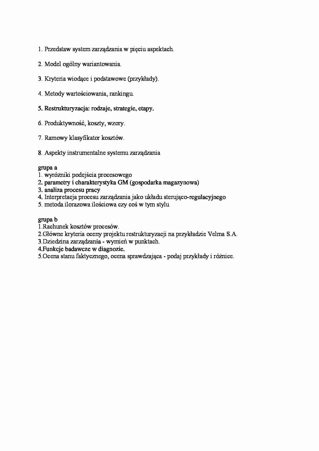 Zarządzanie procesowe- Zagadnienia do egzaminu - strona 1