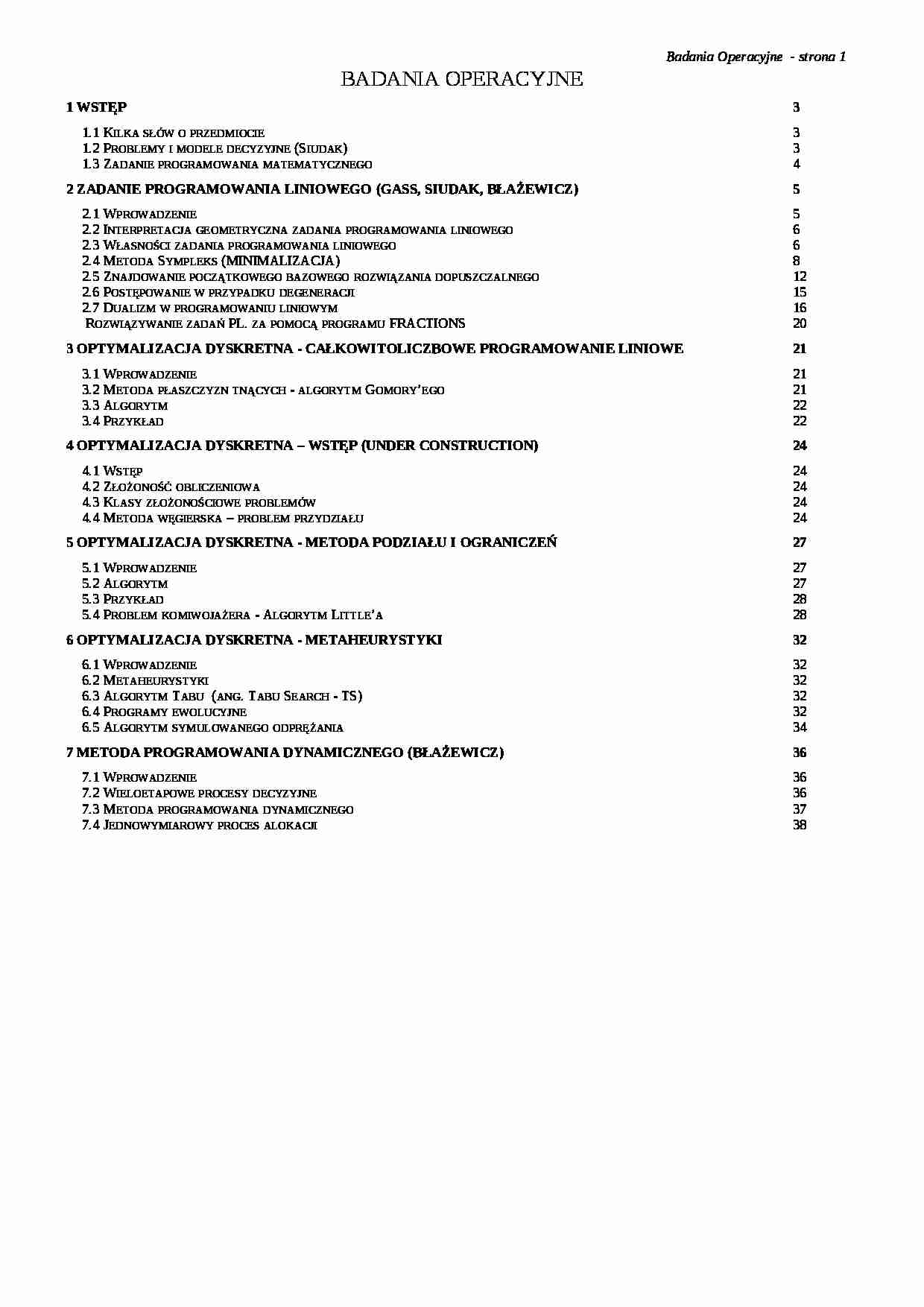 badania operacyjne - wykłady  - Programowanie liniowe - strona 1