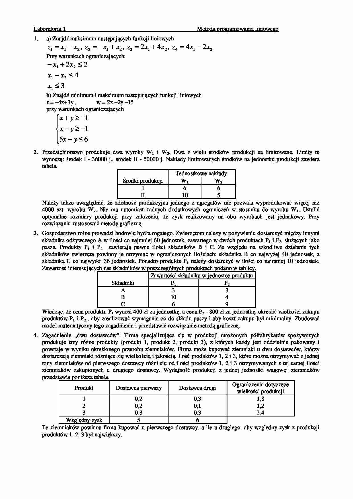 Metoda programowania liniowego - strona 1