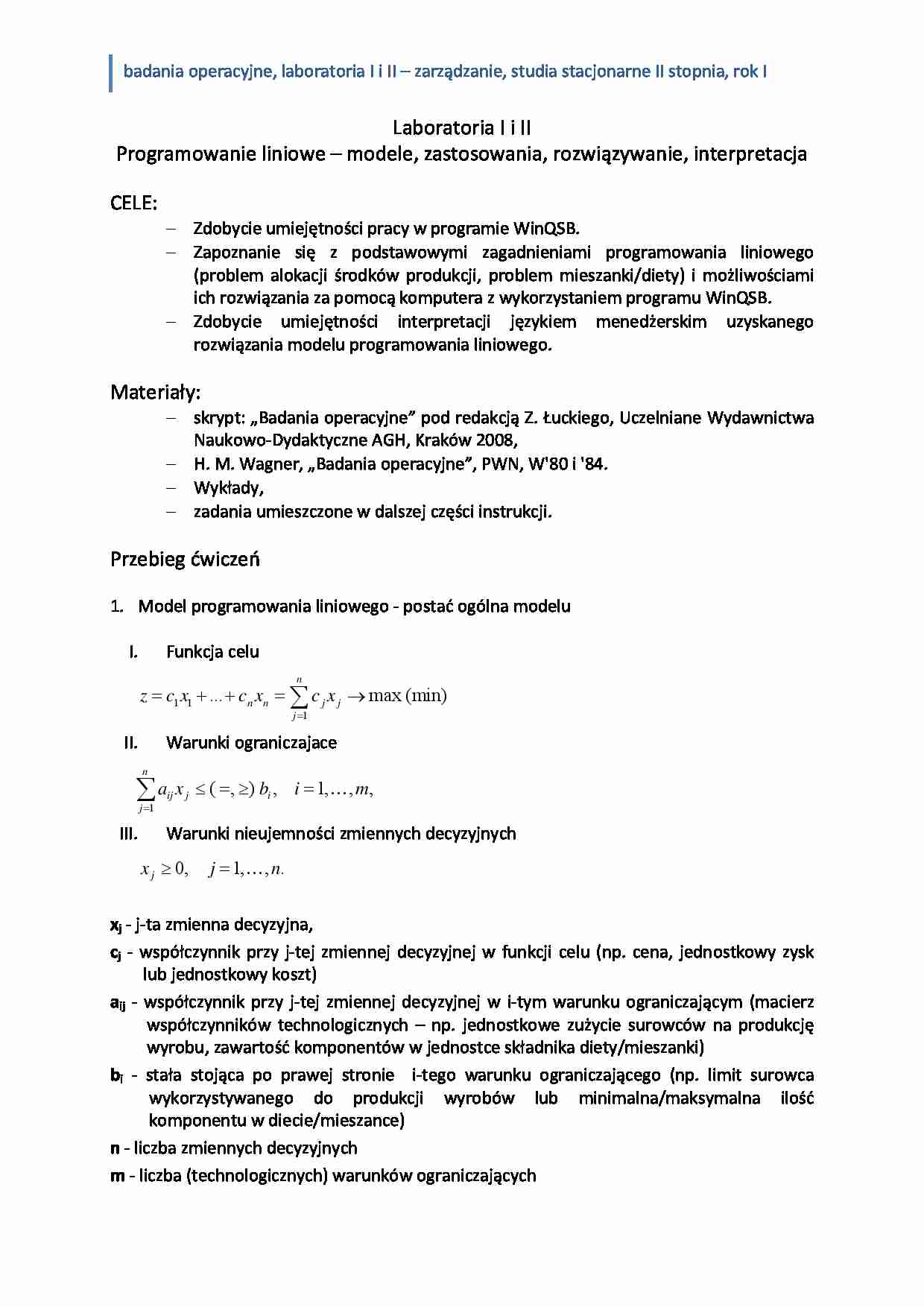 Programowanie liniowe - badania operacyjne - strona 1