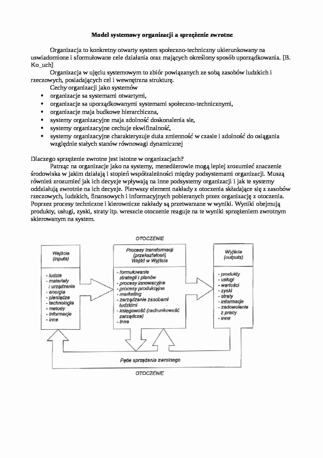 Model systemowy organizacji a sprzężenie zwrotne - strona 1