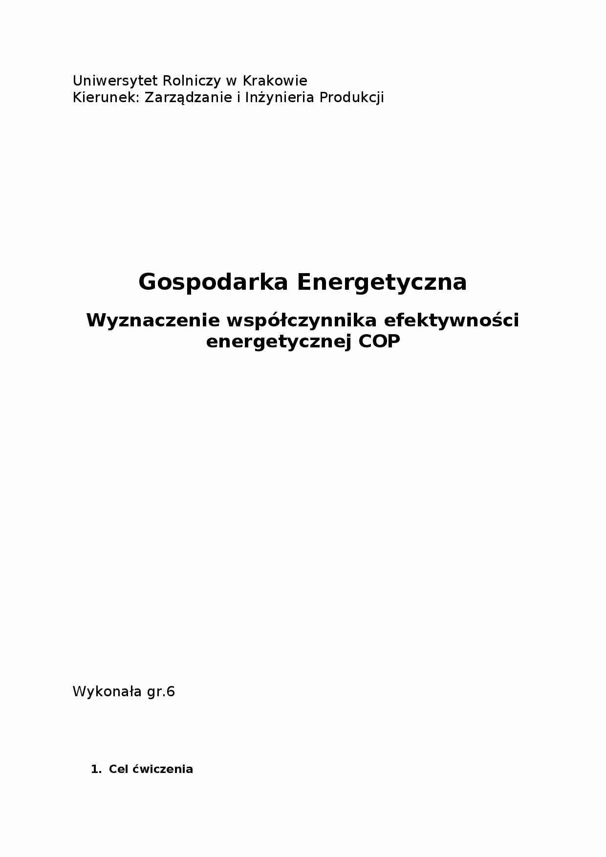 Wyznaczanie współczynnika efektywności energetycznej COP - strona 1