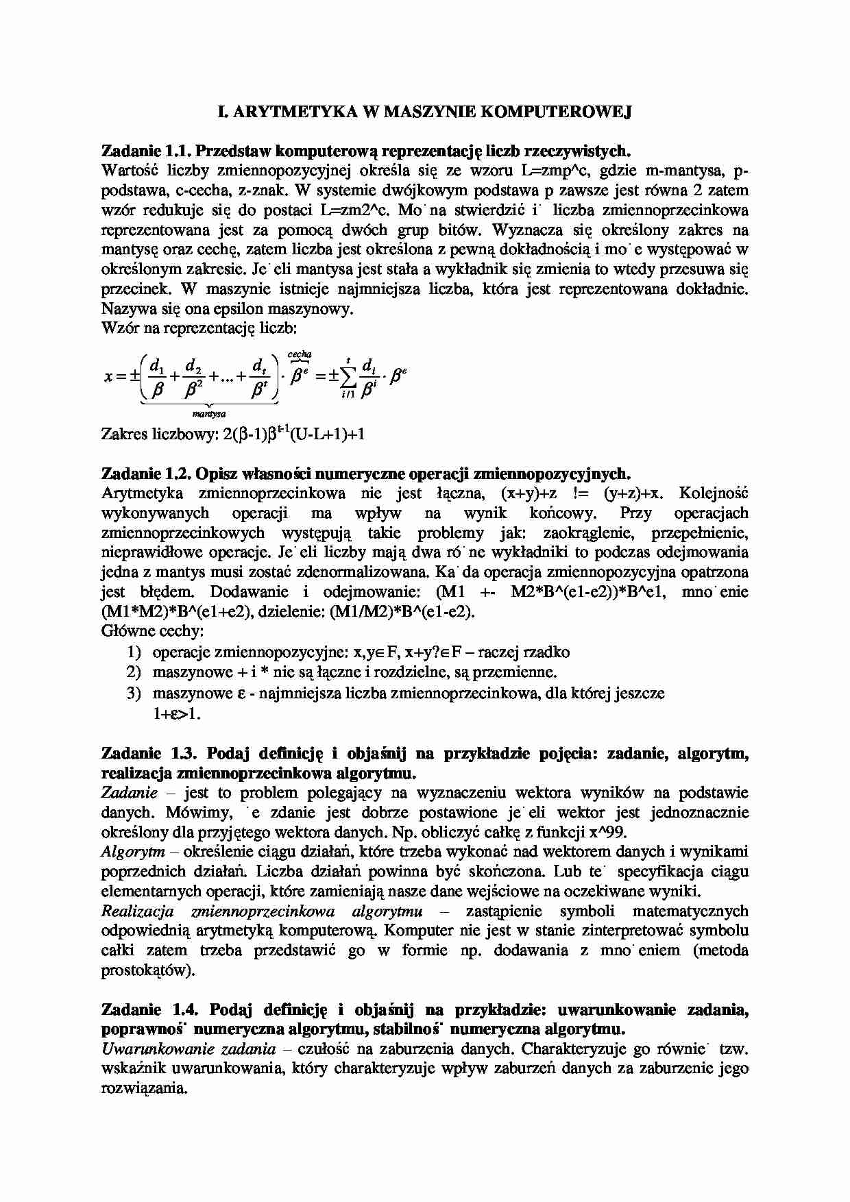 Metody obliczeniowe i symulacja, dr inż. Marian Bubak - pytania na egzamin i odpowiedzi - strona 1