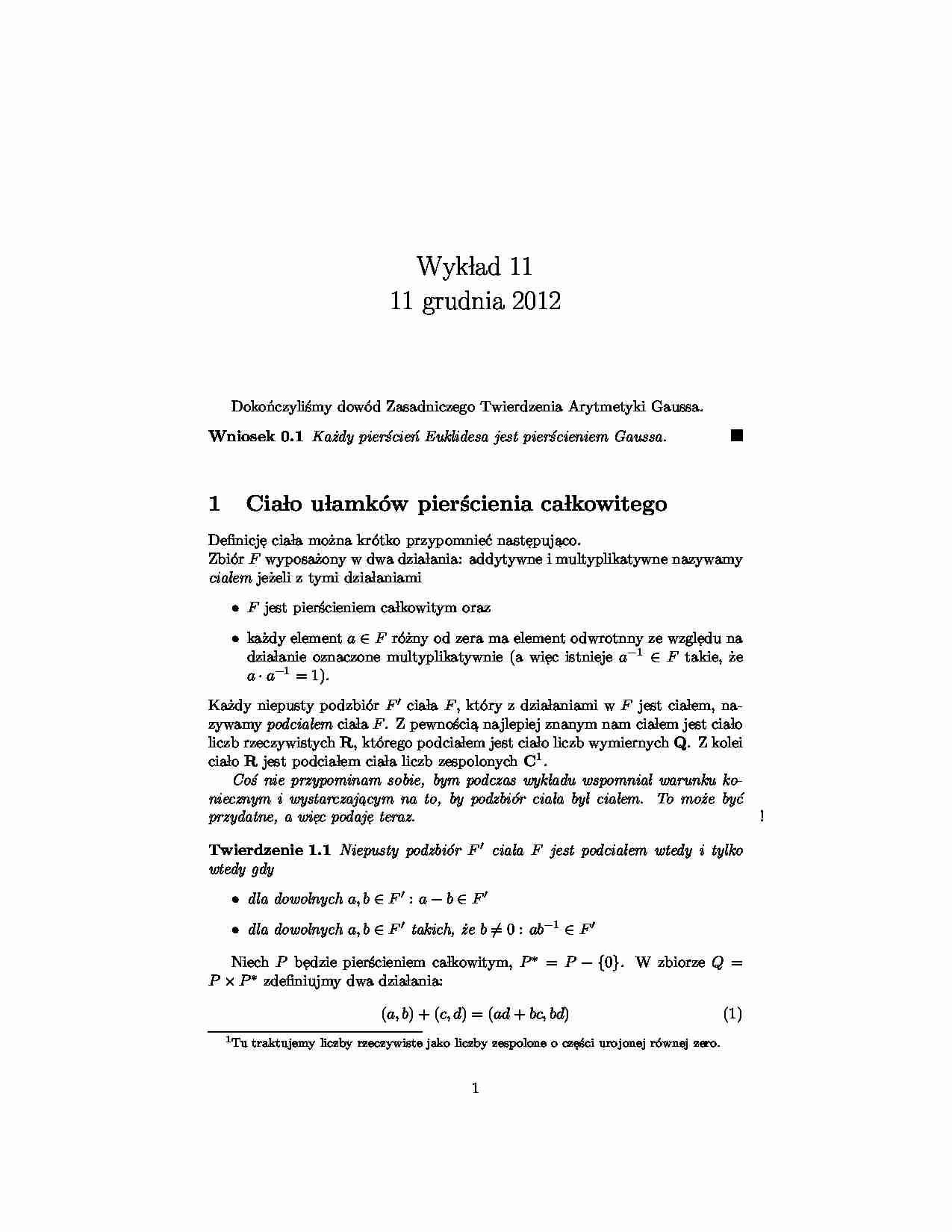 Zasadnicze twierdzenia Arytmetyki Gaussa - strona 1