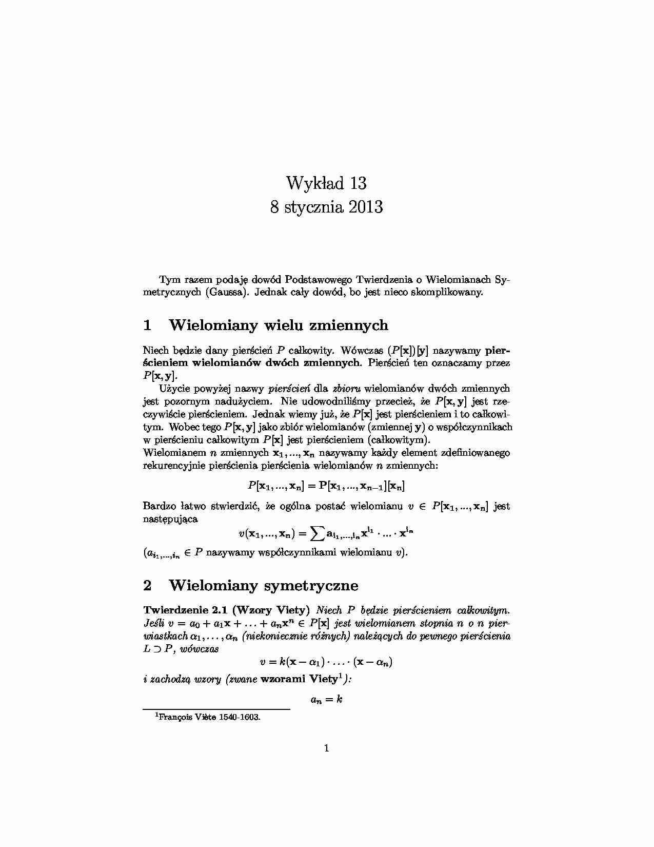 Twierdzenie o wielomianach symetrycznych - strona 1