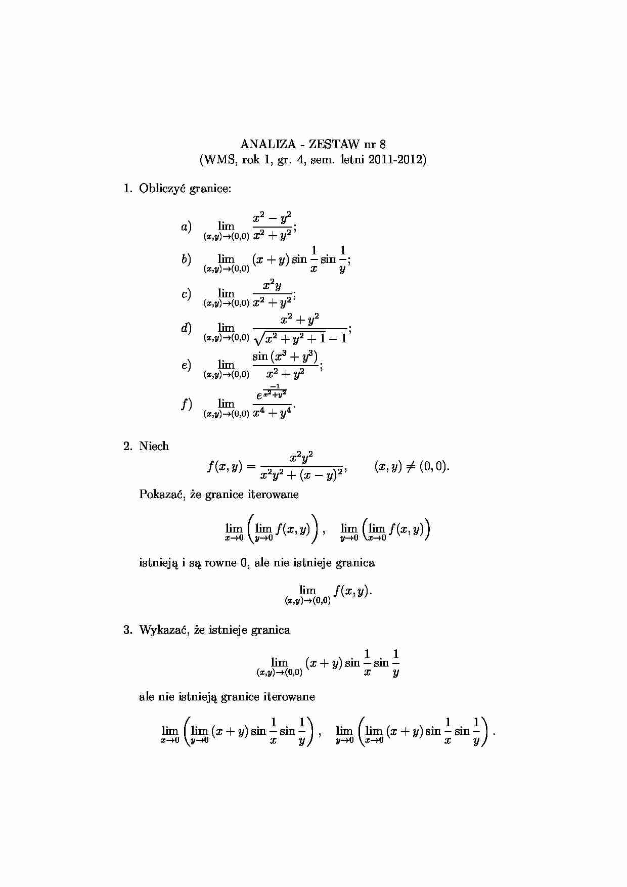 analiza matematyczna  zestaw 8 zadania - strona 1