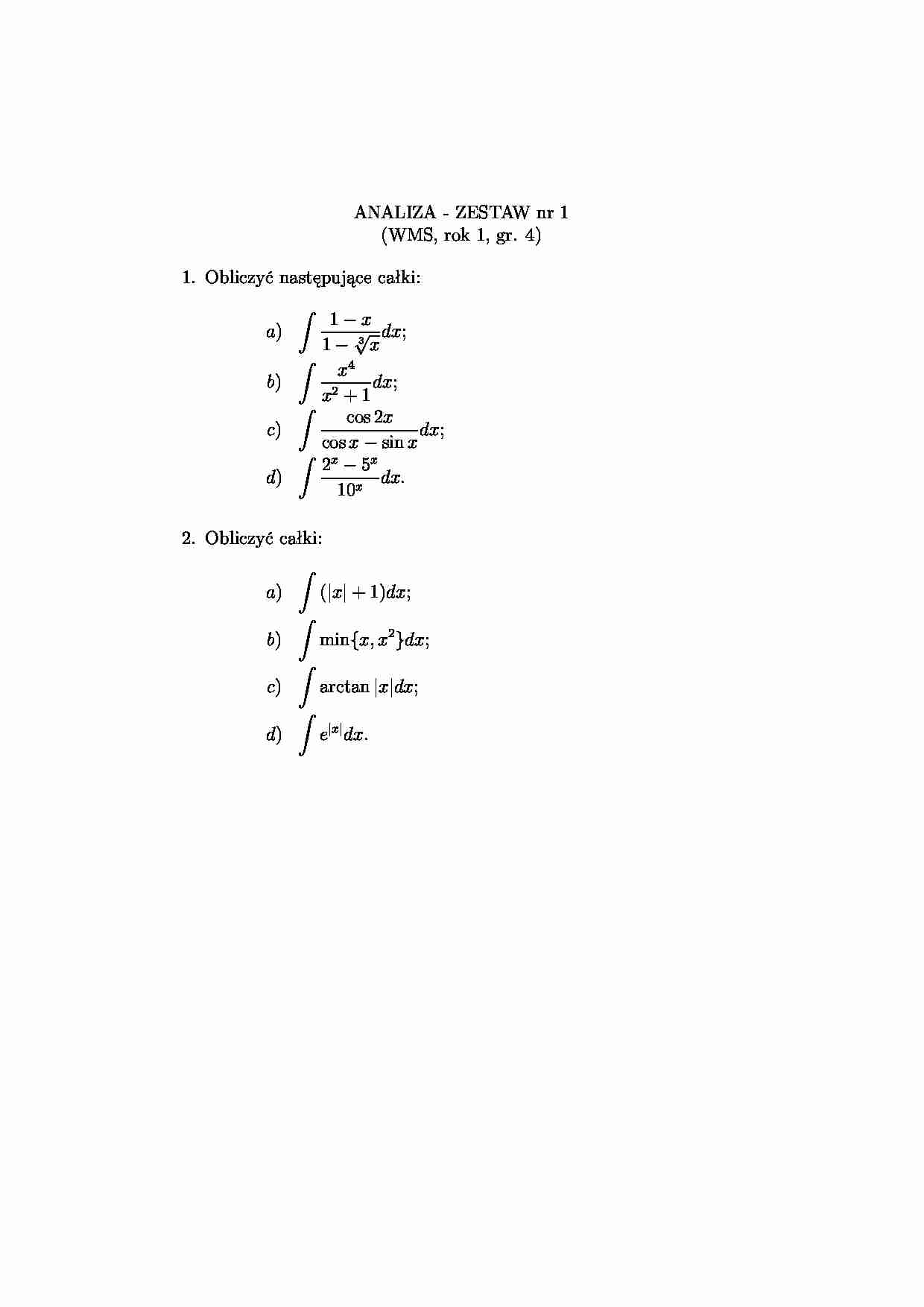 analiza matematyczna zadania zestaw 1 - strona 1