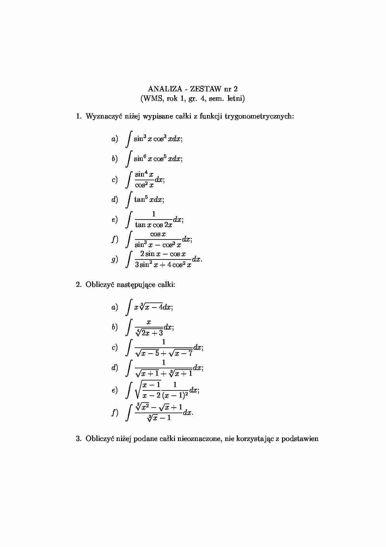analiza matematyczna zadania zestaw 2 - strona 1