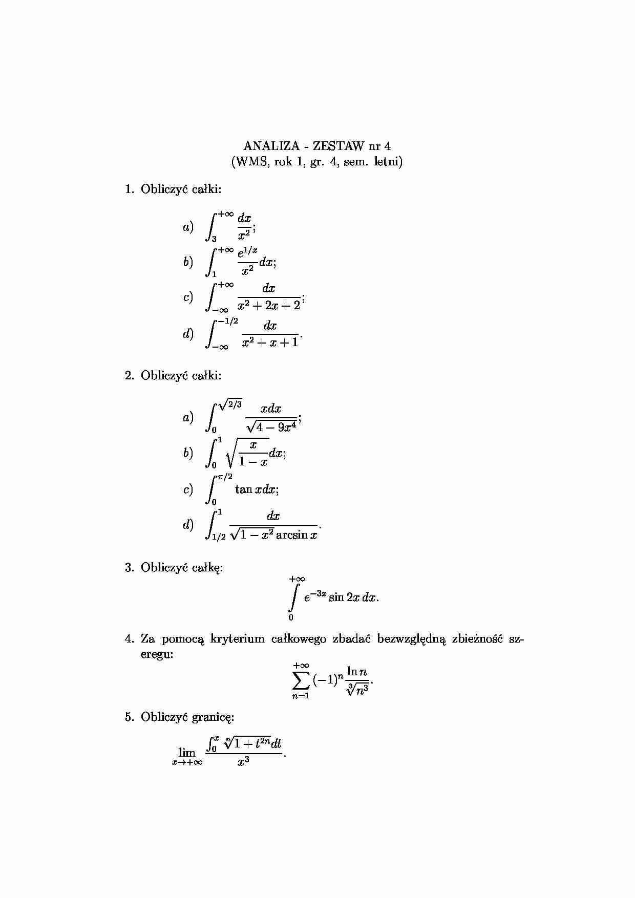 analiza matematyczna zadania zestaw 4 - strona 1