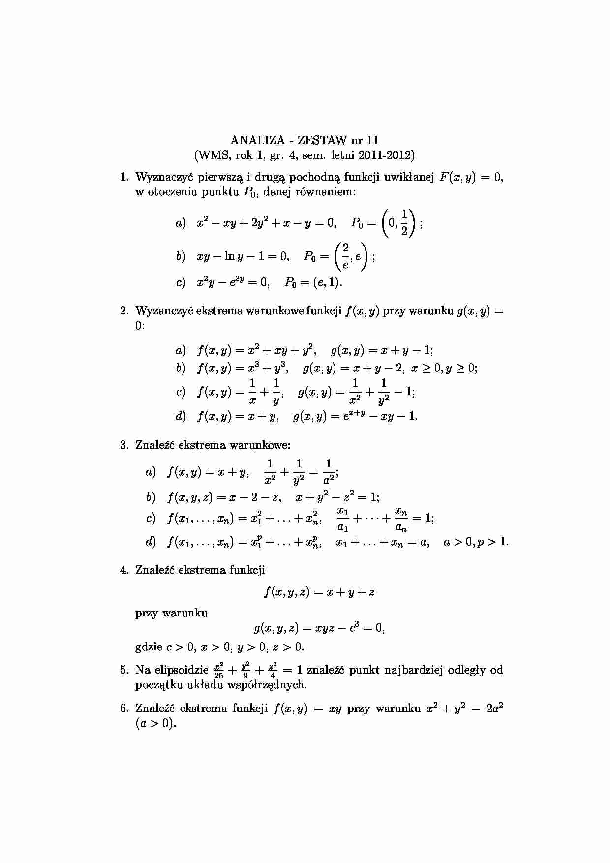analiza matematyczna zadania zestaw 11 - strona 1