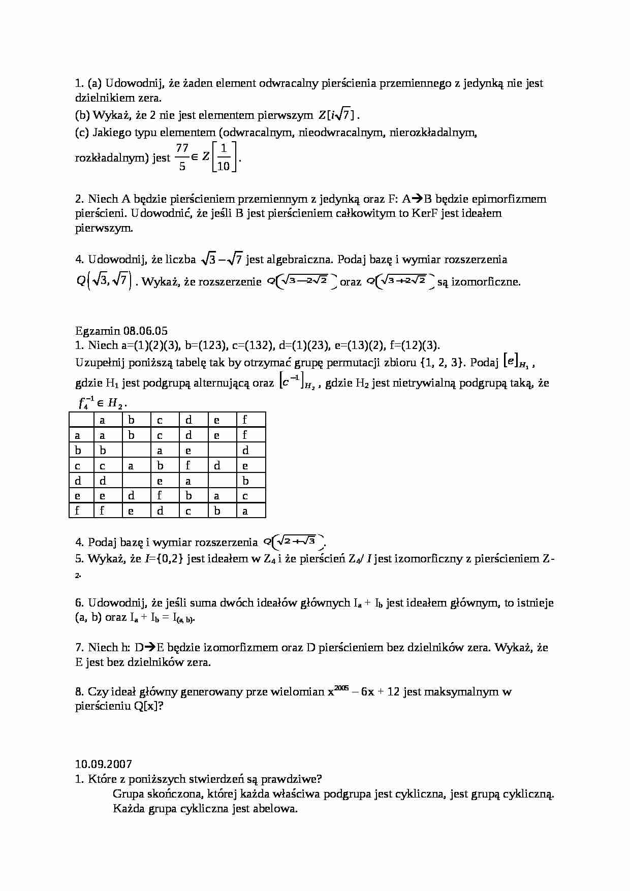 programowanie, algebra  zagadnienia na egzamin - strona 1