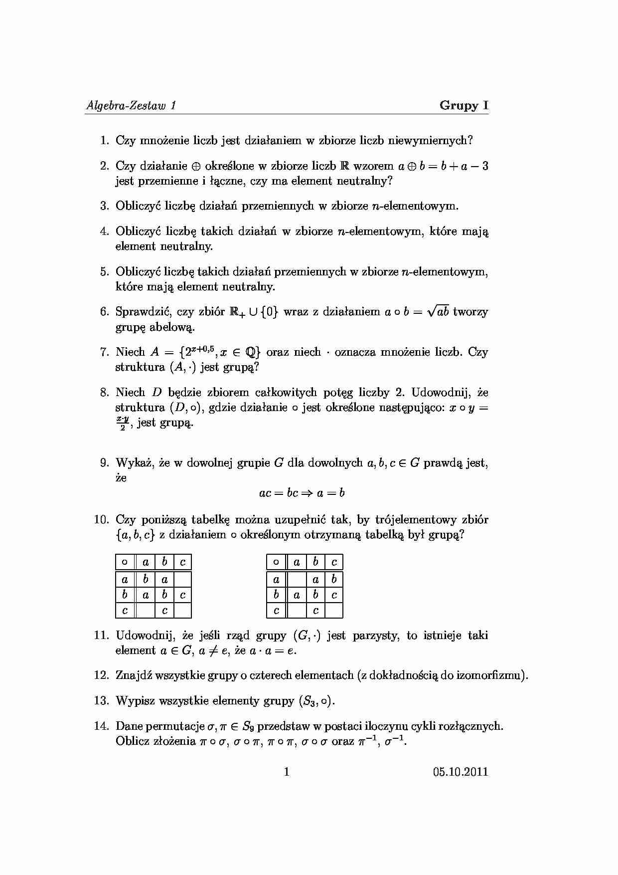 Pytania na zaliczenie algebra - strona 1