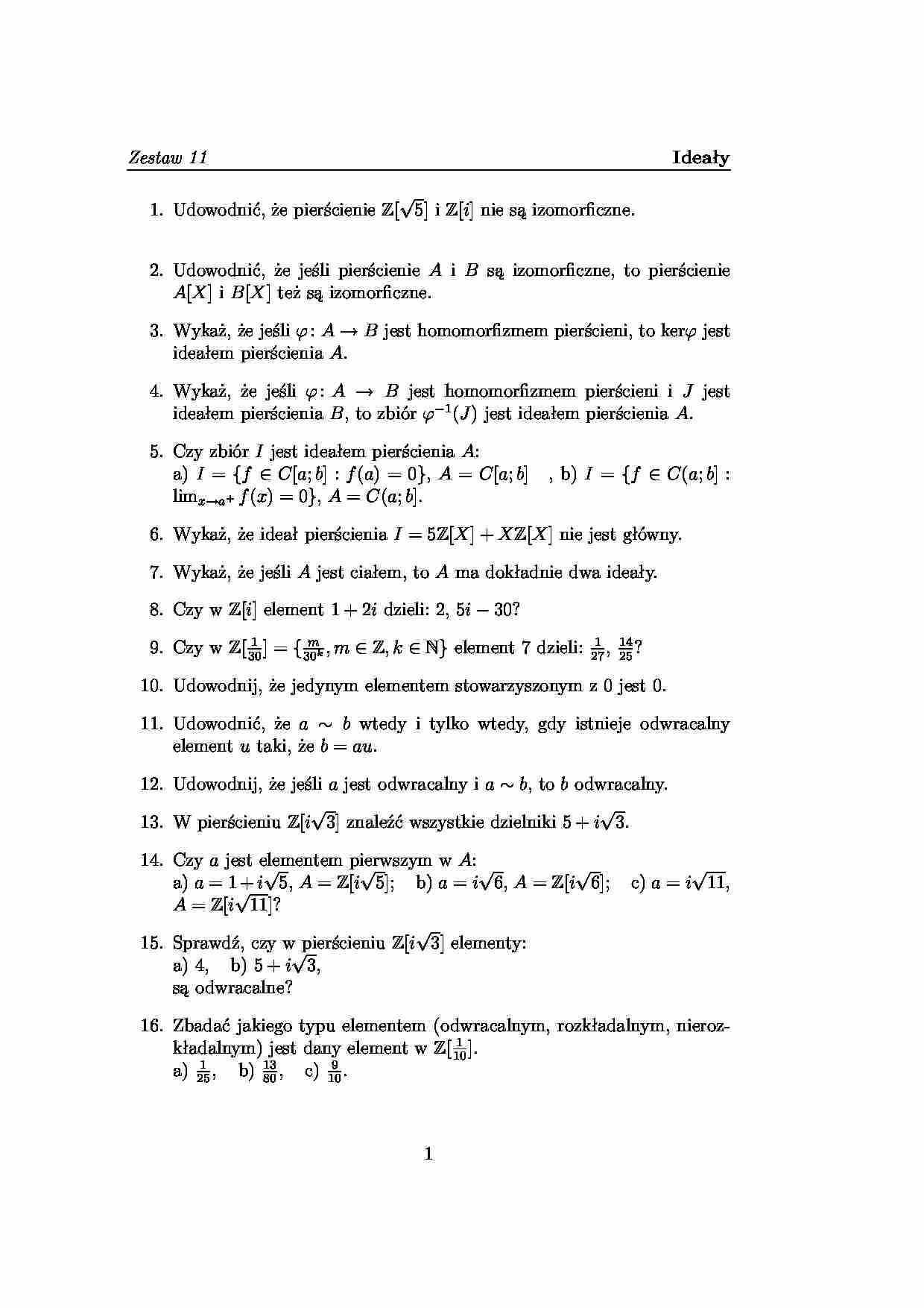 Pytania na zaliczenie algebra cz 11 - strona 1