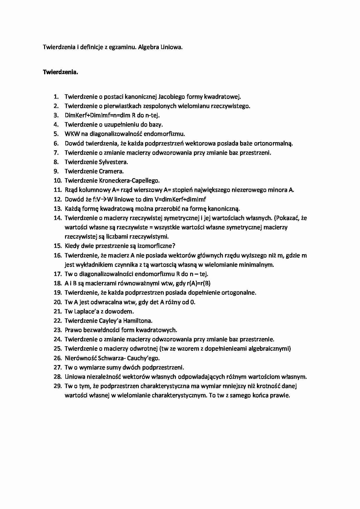 Twierdzenia i definicje z egzaminu - strona 1