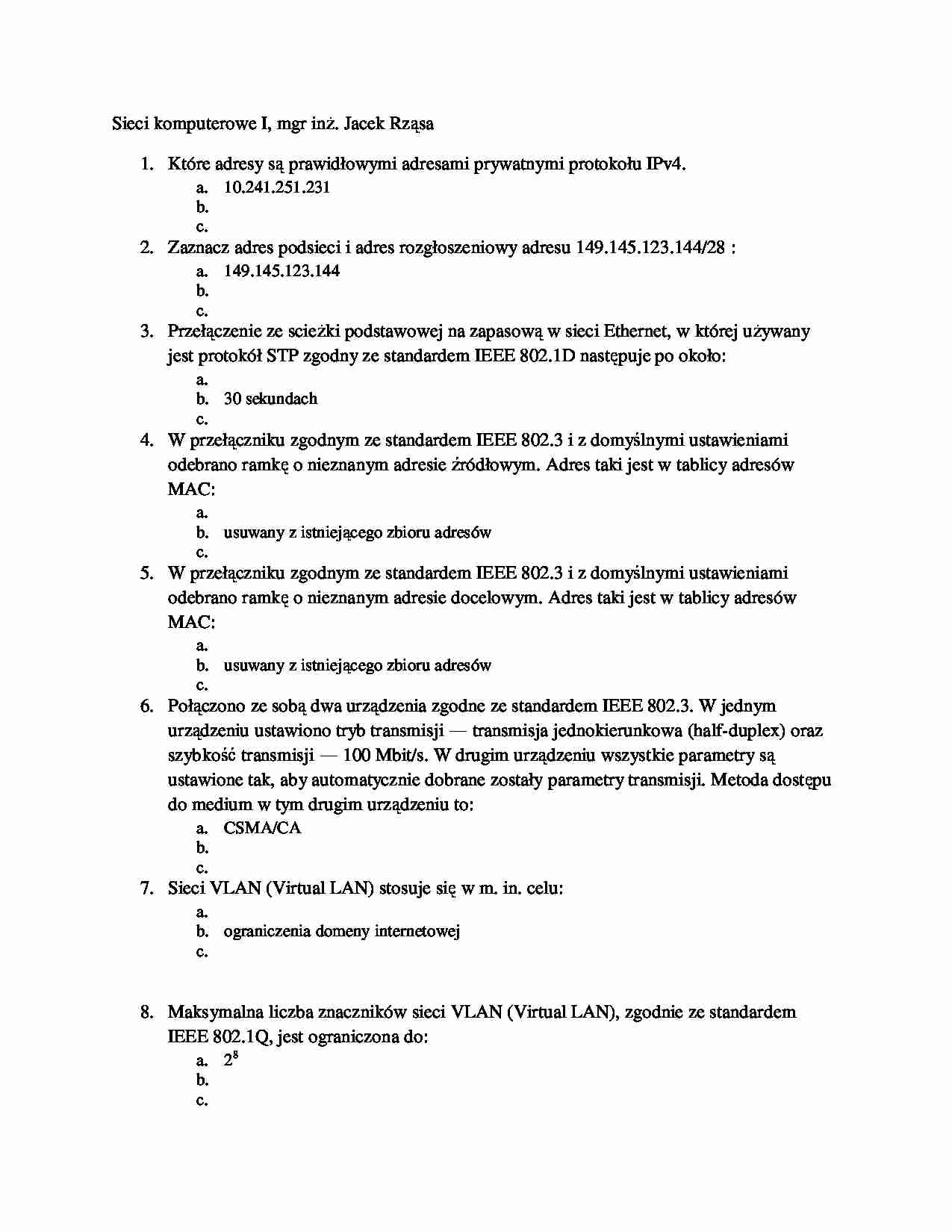 Sieci komputerowe egzamin - strona 1