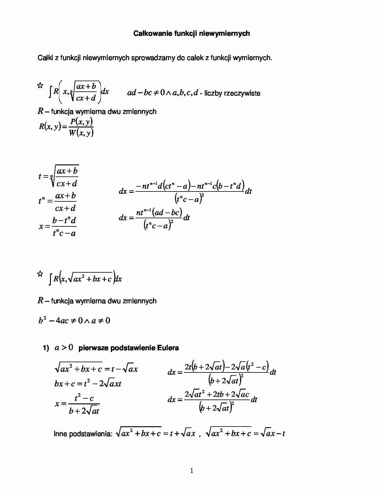 całkowanie funkcji niewymiernych - strona 1