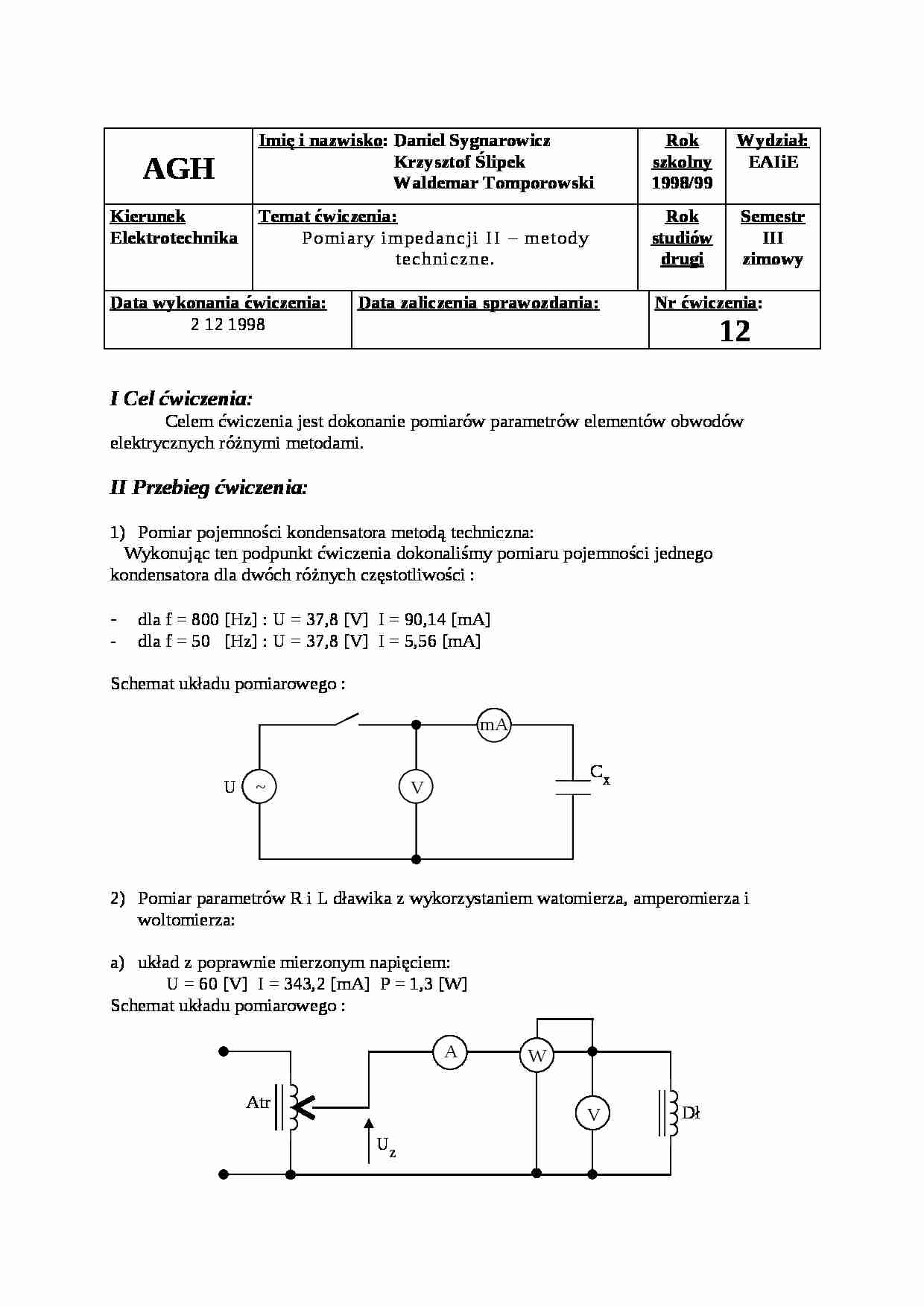 Pomiary impedancji II - metody techniczne. - strona 1