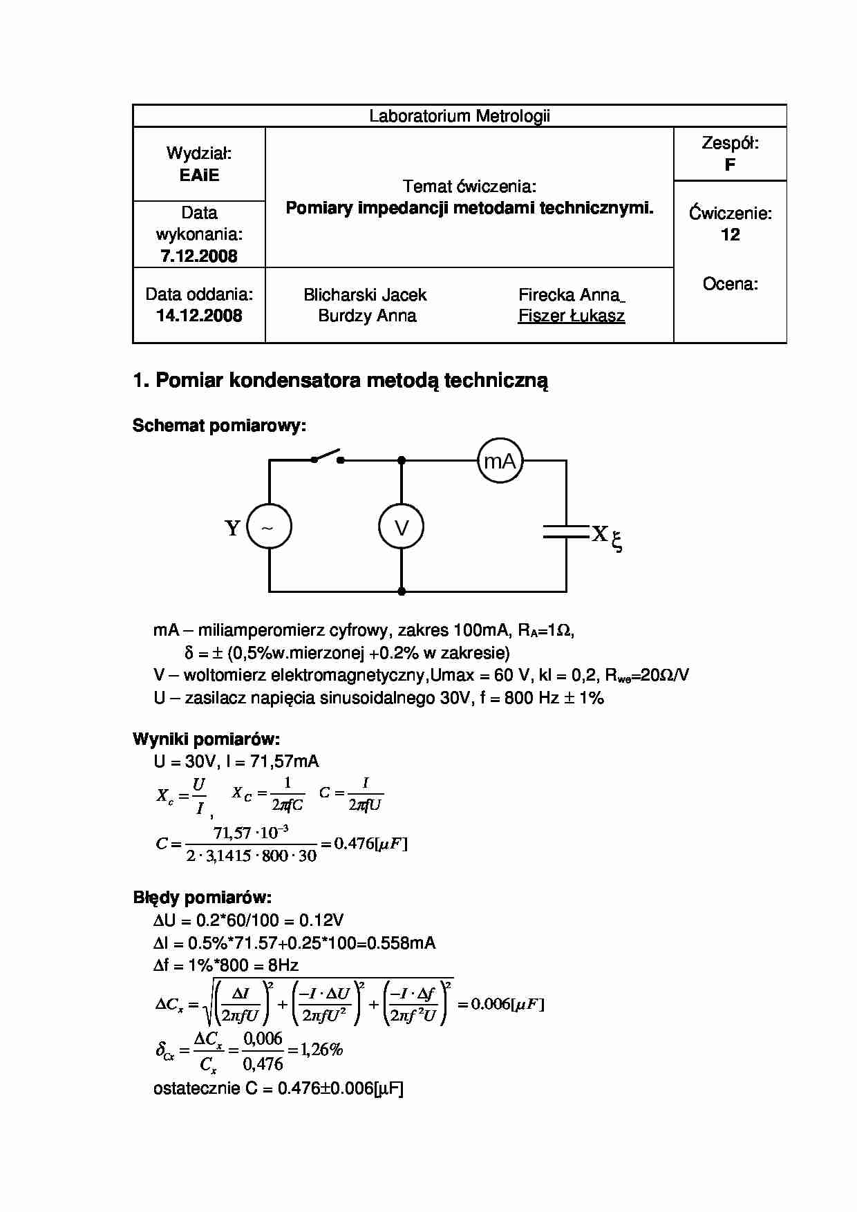 Pomiary impedancji metodami technicznymi - strona 1