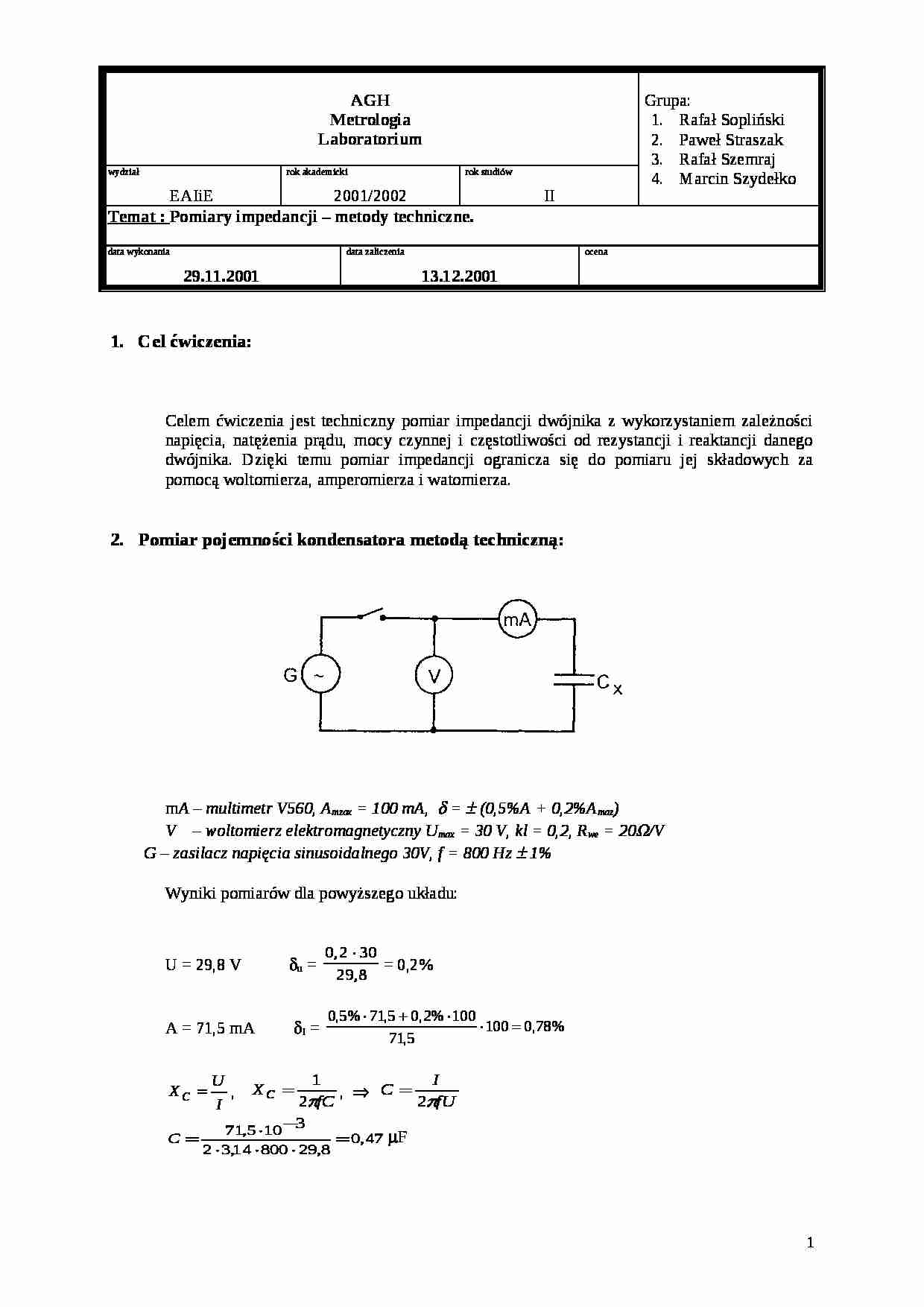 Pomiary impedancji - metody techniczne. - strona 1