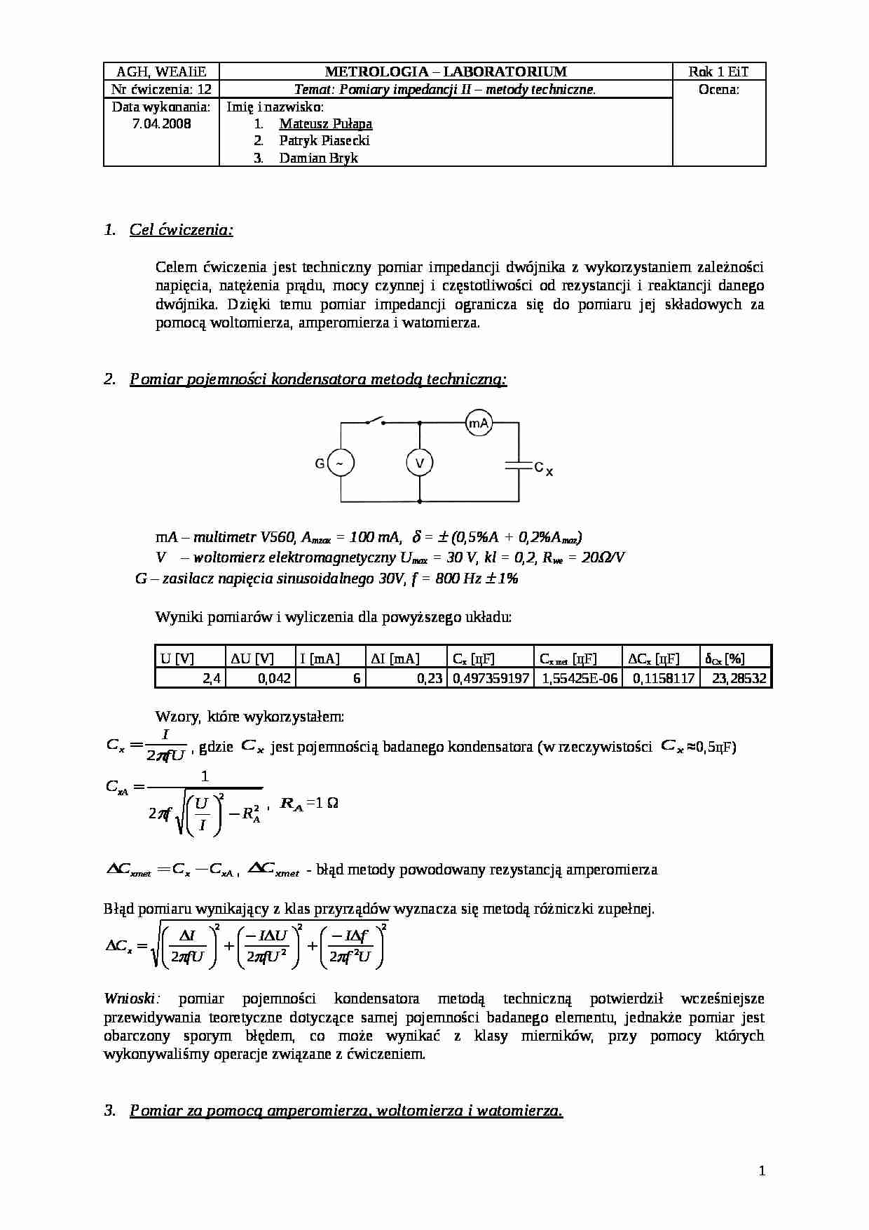  Pomiary impedancji II - metody techniczne. - strona 1