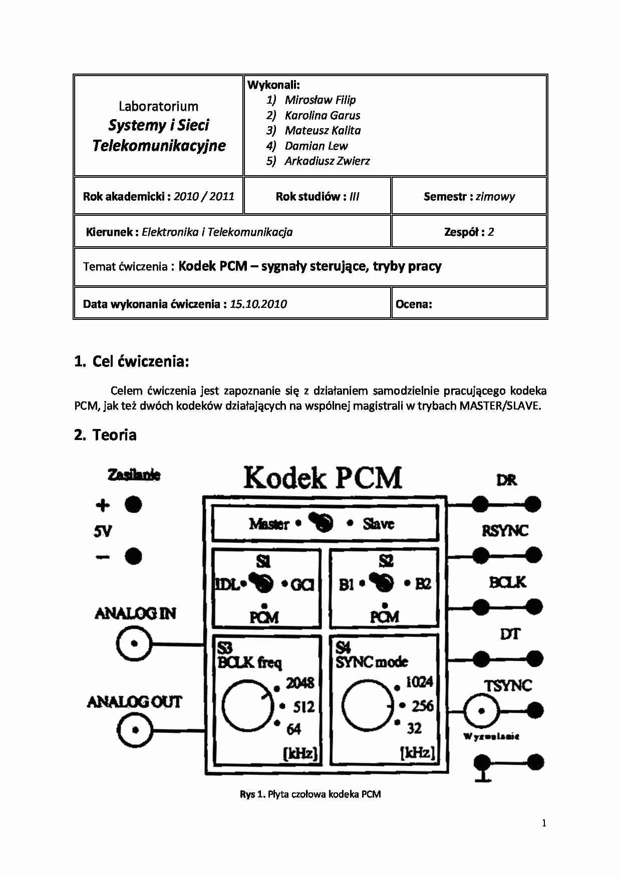 Kodek PCM - sprawozdanie - strona 1