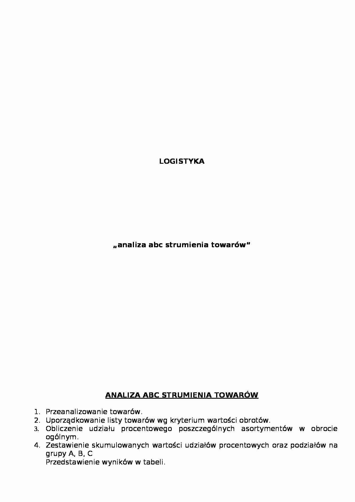Analiza ABC strumienia towarów - logistyka - strona 1